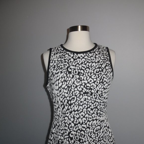 Kate Spade Sleeveless Leopard Animal Print Black White Jaquard Flare Casua Dress - Picture 6 of 7